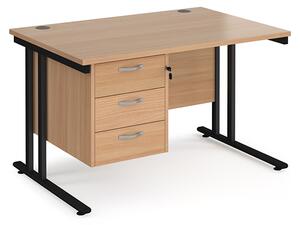 Melor 1200mm Cantilever 3 Drawers Computer Desk In Beech Black