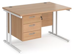 Melor 1200mm Cantilever 3 Drawers Computer Desk In Beech White