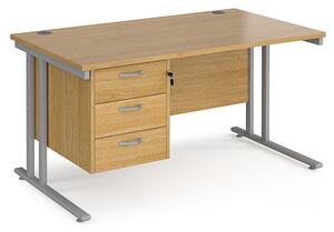 Melor 1400mm Cantilever 3 Drawers Computer Desk In Oak Silver