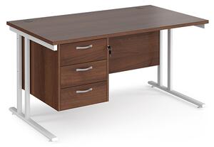 Melor 1400mm Cantilever 3 Drawers Computer Desk In Walnut White