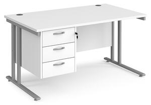 Melor 1400mm Cantilever 3 Drawers Computer Desk In White Silver