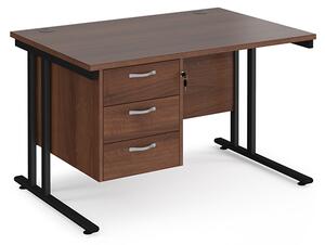 Melor 1200mm Cantilever 3 Drawers Computer Desk In Walnut Black