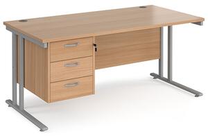 Melor 1600mm Cantilever 3 Drawers Computer Desk In Beech Silver