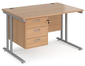 Melor 1200mm Cantilever 3 Drawers Computer Desk In Beech Silver