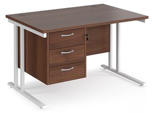 Melor 1200mm Cantilever 3 Drawers Computer Desk In Walnut White