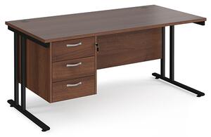 Melor 1600mm Cantilever 3 Drawers Computer Desk In Walnut Black