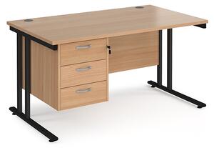 Melor 1400mm Cantilever 3 Drawers Computer Desk In Beech Black