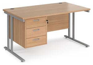 Melor 1400mm Cantilever 3 Drawers Computer Desk In Beech Silver