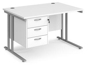 Melor 1200mm Cantilever 3 Drawers Computer Desk In White Silver