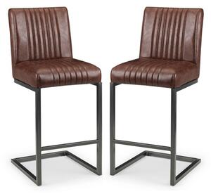 Barras Brown Faux Leather Stools With Black Metal Legs In Pair