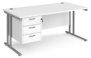 Melor 1600mm Cantilever 3 Drawers Computer Desk In White Silver