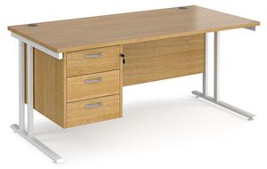 Melor 1600mm Cantilever 3 Drawers Computer Desk In Oak White