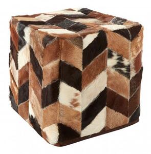 Safire Leather Patchwork Pouffe In Brown And Black