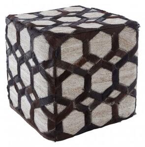 Safire Leather Patchwork Pouffe In Dark Brown