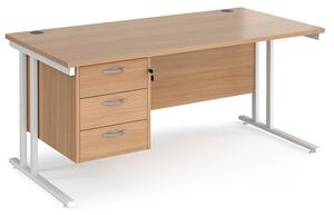 Melor 1600mm Cantilever 3 Drawers Computer Desk In Beech White