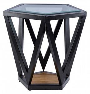 Ciao Clear Glass Top Pentagon Side Table With Black Metal Base