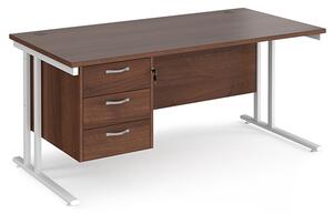 Melor 1600mm Cantilever 3 Drawers Computer Desk In Walnut White