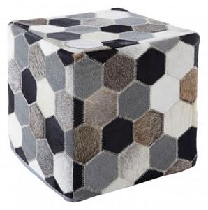 Safire Leather Patchwork Pouffe In Black And Grey