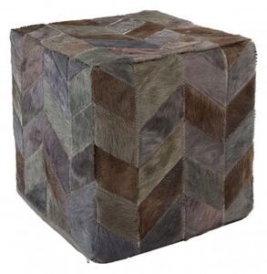 Safire Leather Patchwork Pouffe In Light Grey