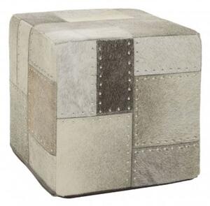 Safire Leather Patchwork Pouffe In Grey