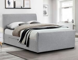 Cactus Linen Fabric Double Bed In Light Grey With 2 Drawers