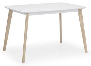 Calah Rectangular Wooden Dining Table In White With Oak Legs