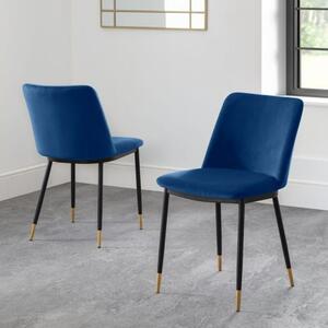 Daiva Blue Velvet Upholstered Dining Chairs In Pair