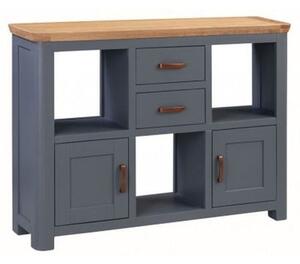 Trevino Small Wooden Display Cabinet In Midnight Blue And Oak