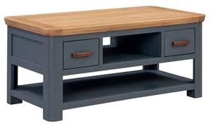 Trevino Standard Wooden Coffee Table In Midnight Blue And Oak