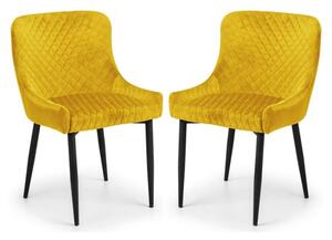 Lakia Mustard Velvet Dining Chairs With Black Legs In Pair