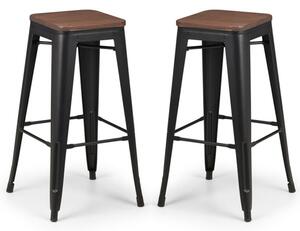 Gael Mocha Elm Backless Stools With Satin Black Legs In Pair