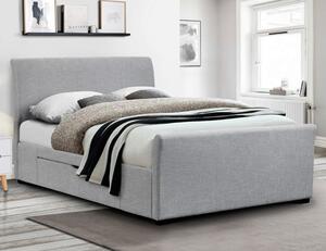 Cactus Linen Fabric King Size Bed In Light Grey With 2 Drawers