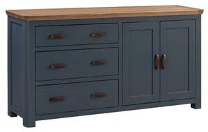 Trevino Large Wooden Sideboard In Midnight Blue And Oak