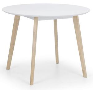 Calah Round Wooden Dining Table In White With Oak Legs