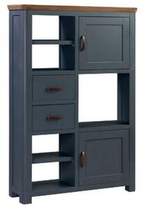 Trevino Large Wooden Display Cabinet In Midnight Blue And Oak