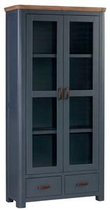 Trevino Wooden Display Cabinet In Midnight Blue And Oak