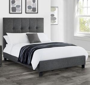 Sadzi Linen Fabric Upholstered Double Bed In Slate Grey