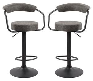 Hanna Grey Woven Fabric Bar Stools With Black Base In A Pair