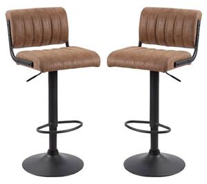 Paris Brown Woven Fabric Bar Stools With Black Base In A Pair