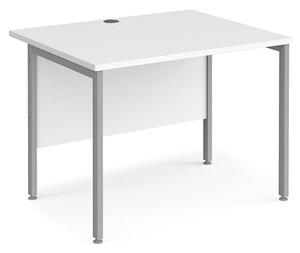 Melor 1000mm H-Frame Wooden Computer Desk In White And Silver