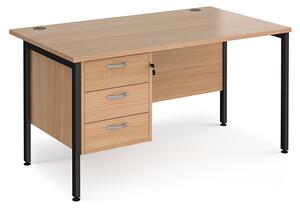 Moline 1400mm Computer Desk In Beech Black With 3 Drawers