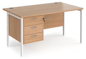 Moline 1400mm Computer Desk In Beech White With 3 Drawers