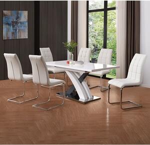 Axara Large Extending Grey Dining Table 6 Paris White Chairs