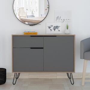 Veritate Wooden Sideboard With 2 Door 1 Drawer In Grey And Oak