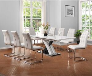 Axara Large Extending Grey Dining Table 8 Paris White Chairs