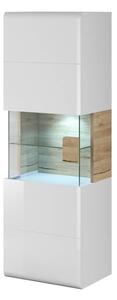 Torino High Gloss Display Cabinet Wall In White Oak With LED