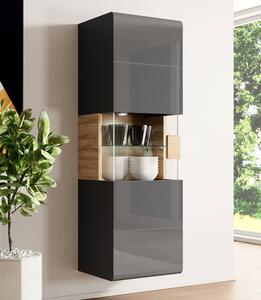 Torino High Gloss Display Cabinet Wall In Grey Oak With LED