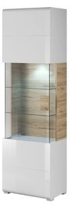 Torino High Gloss Display Cabinet 1 Door In White Oak With LED