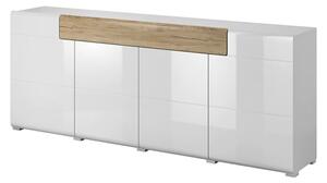 Torino High Gloss Sideboard 4 Doors In White And San Remo Oak