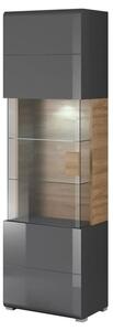 Torino High Gloss Display Cabinet 1 Door In Grey Oak With LED